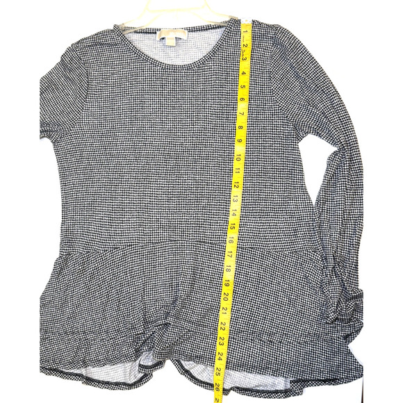 Michael Kors Peplum Top Womens Large Black White Houndstooth Check Long Sleeve - Picture 6 of 6